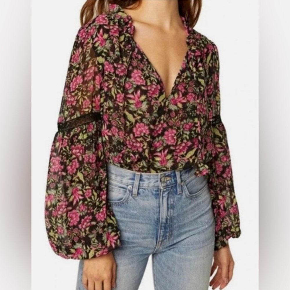 Misa Floral Pink and Black Blouse